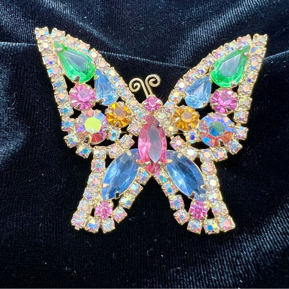VTG Signed Kramer Butterfly Brooch • AB Rhinestones • Fruit Salad